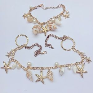 Starfish, Shells & Pearls Necklace & Bracelet Set